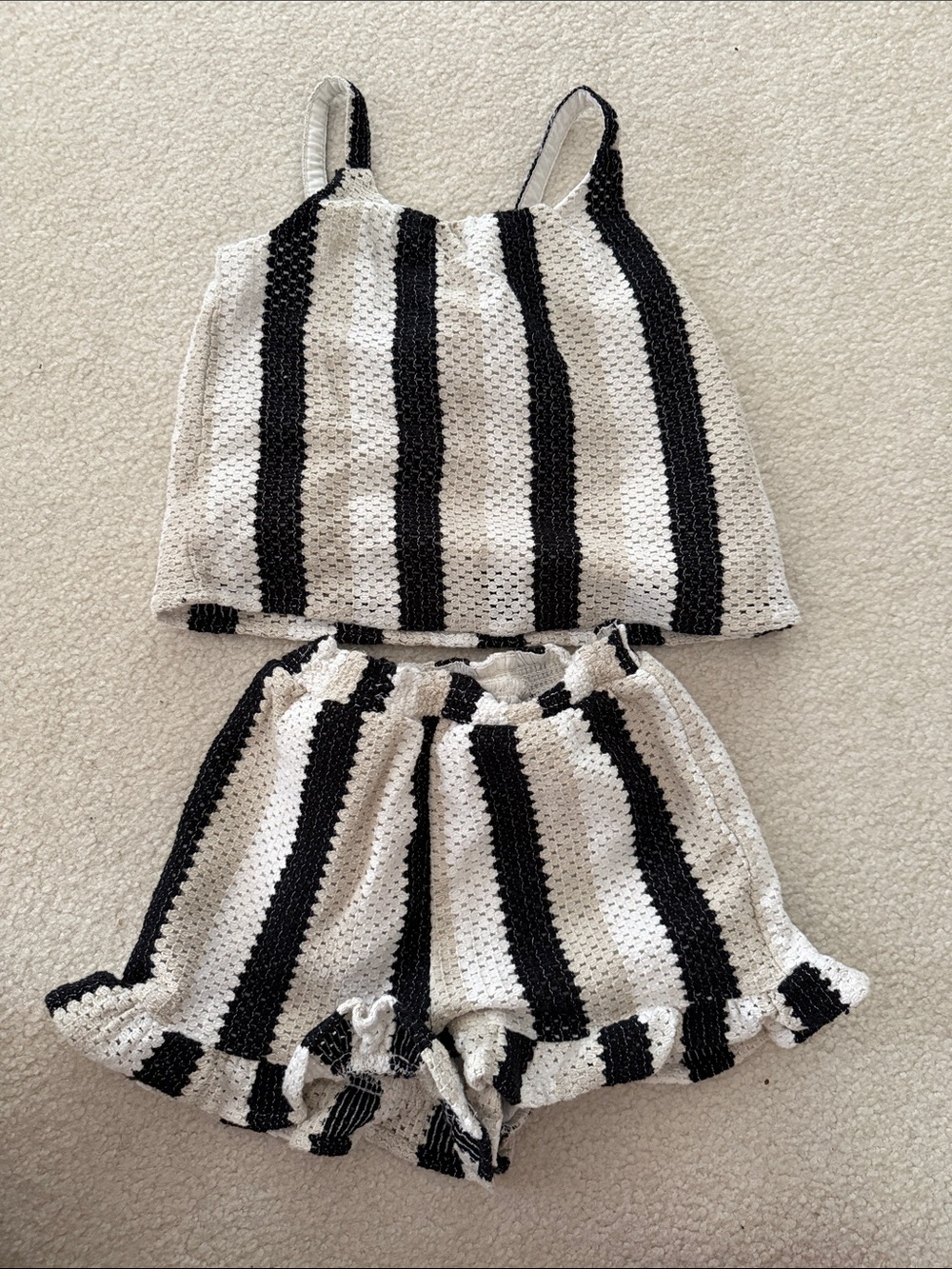 Old Navy Black & White Striped Knit Tank and Elastic Waist Shorts